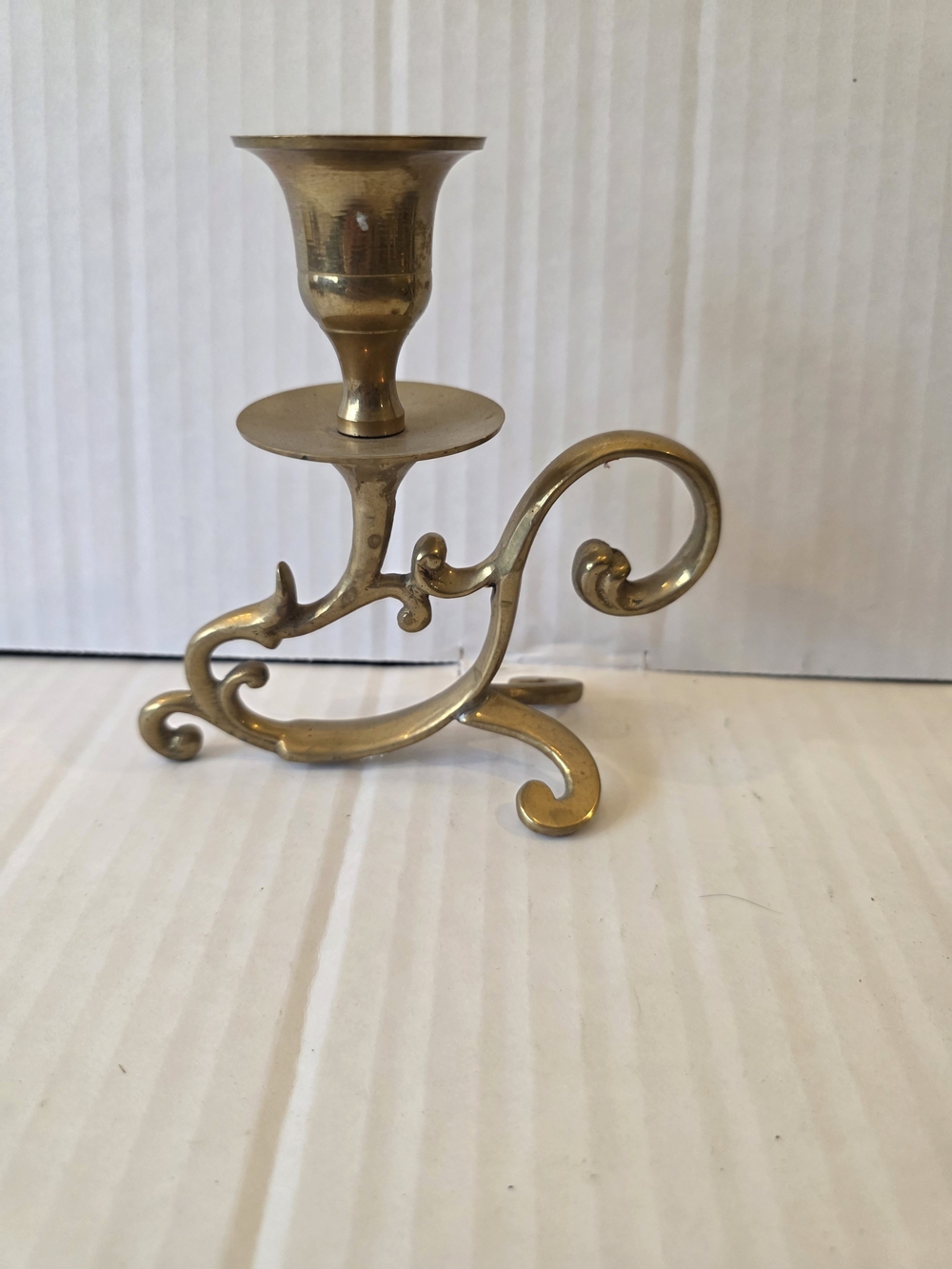 Vintage Brass Scroll Single-Light Candle Holder